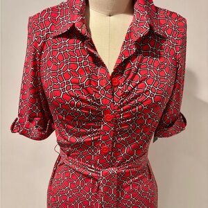 NWT Chic Red Geometric Jersey shirt dress 4
